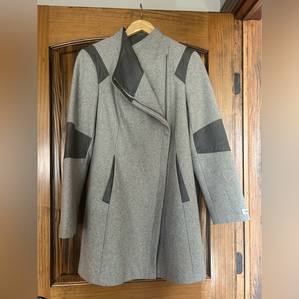 Calvin Klein Gray Wool Blend Asymmetrical Winter Coat- worn a few times